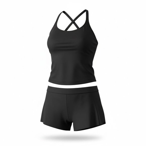 Athleta Black Two-Piece Swimsuit | Fitted Tankini Top & Swim Shorts | Size XL - Picture 2 of 8